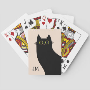 Niedliche schwarze Katze im Stil des Mitteljahrhun Spielkarten
