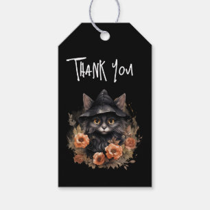 Niedliche schwarze Katze in einem Hexenhut Danke Geschenkanhänger