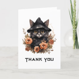 Niedliche schwarze Katze in einem Hexenhut Dankeskarte