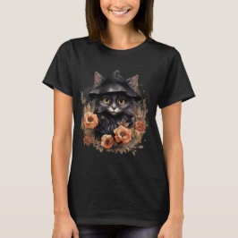 Niedliche schwarze Katze in einem Hexenhut T-Shirt