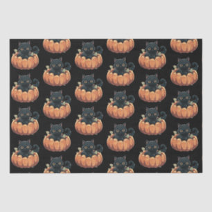Niedliche schwarze Katze in einem Kürbismuster Hal Seidenpapier