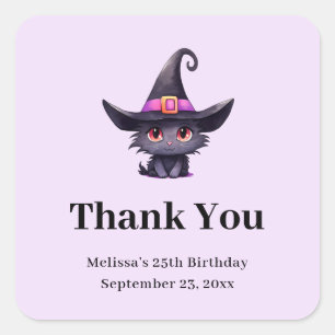 Niedliche schwarze Katze in einer Hexe Hut Danke,  Quadratischer Aufkleber