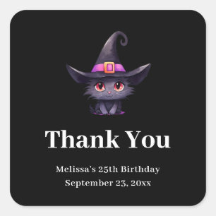 Niedliche schwarze Katze in einer Hexe Hut Danke,  Quadratischer Aufkleber
