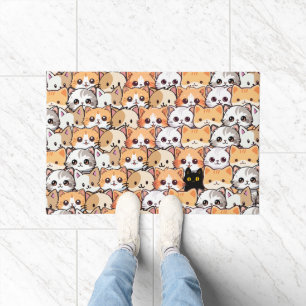 Niedliche schwarze Katze in orangefarbenen Katzen Fußmatte