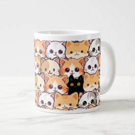 Niedliche schwarze Katze in orangefarbenen Katzen Jumbo-Tasse