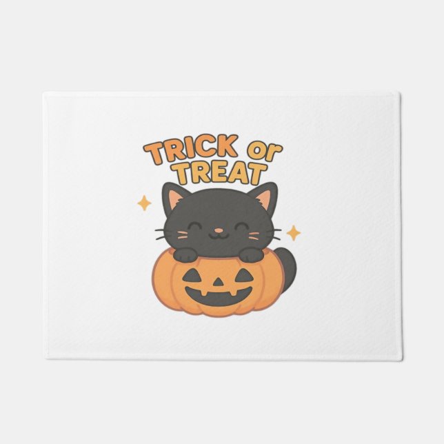 Niedliche Schwarze Katze in Pumpkin - Trick oder T Fußmatte (Vorderseite)