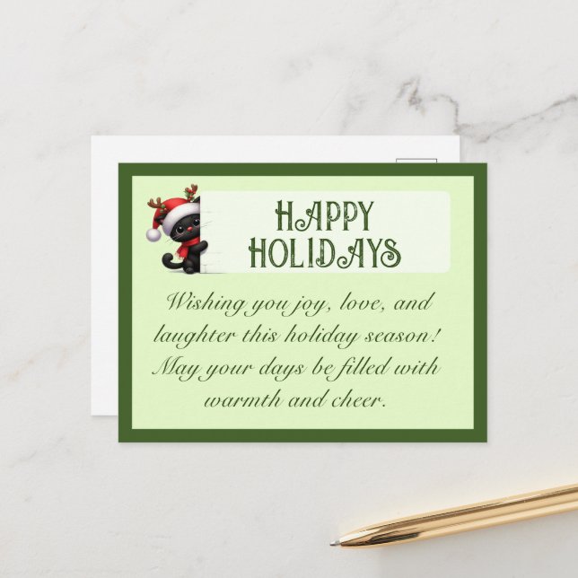 Niedliche Schwarze Katze individuell anpassbare Gr Postkarte (Vorderseite/Rückseite Beispiel)