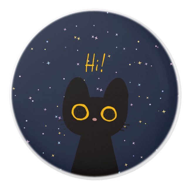 Niedliche Schwarze Katze Keramikknauf (Vorderseite)