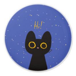 Niedliche Schwarze Katze Keramikknauf