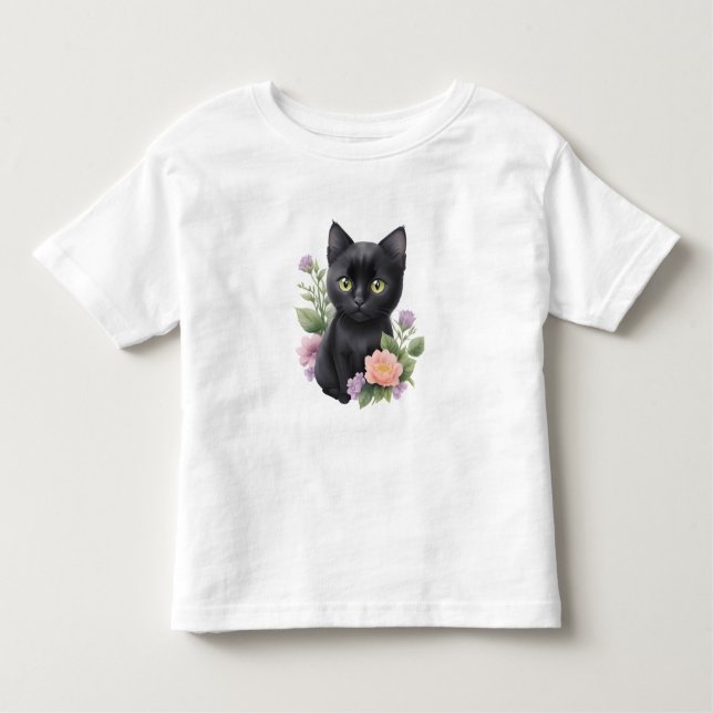 Niedliche schwarze Katze Kleinkind T-shirt (Vorderseite)