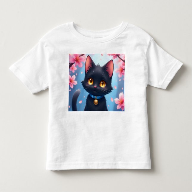 Niedliche Schwarze Katze Kleinkind T-shirt (Vorderseite)