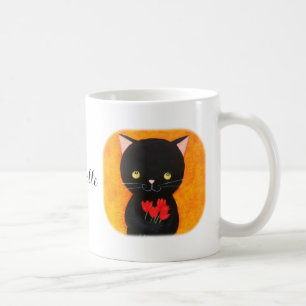 Niedliche Schwarze Katze mit Blume Cat Lover Indiv Kaffeetasse