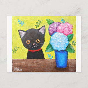 Niedliche Schwarze Katze mit Blume Katzenjunge Kun Postkarte