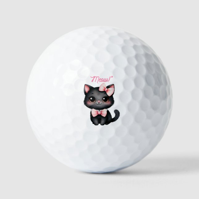Niedliche Schwarze Katze mit Bow für Halloween-Dek Golfball (Vorderseite)