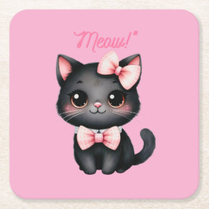 Niedliche Schwarze Katze mit Bow für Halloween-Dek Rechteckiger Pappuntersetzer