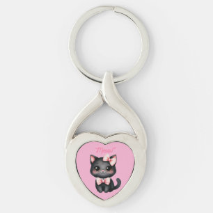 Niedliche Schwarze Katze mit Bow für Halloween-Dek Schlüsselanhänger