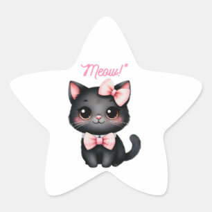 Niedliche Schwarze Katze mit Bow für Halloween-Dek Stern-Aufkleber