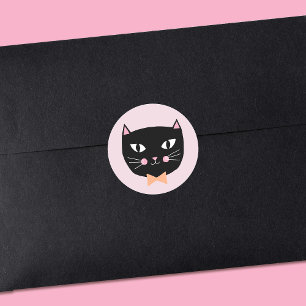 Niedliche Schwarze Katze mit Bow-Krawatte Hallowee Runder Aufkleber