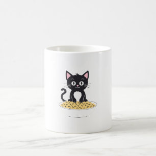 Niedliche Schwarze Katze mit Essen Kaffeetasse