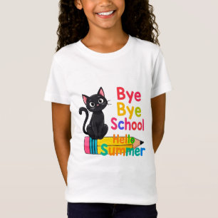 Niedliche schwarze Katze mit farbigem Text T-Shirt