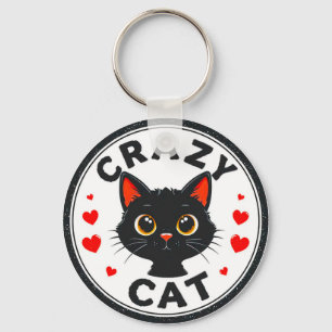 Niedliche schwarze Katze mit Herz Schlüsselanhänger
