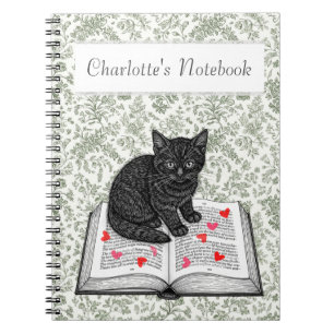 Niedliche schwarze Katze mit Herz Whimsical Goth Notizblock