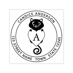 Niedliche schwarze Katze mit Herzmonogramm Permastempel