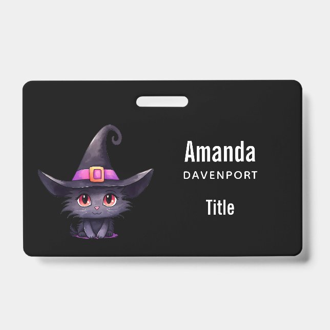 Niedliche schwarze Katze mit Hexenhut Ausweis (Vorderseite)