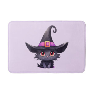 Niedliche schwarze Katze mit Hexenhut Badematte