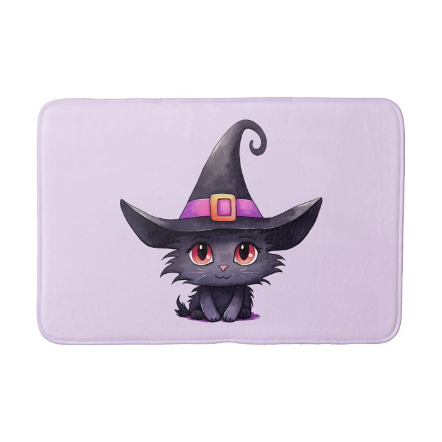 Niedliche schwarze Katze mit Hexenhut Badematte (Vorderseite)