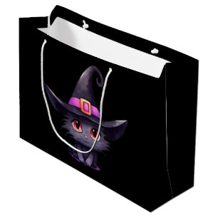 Niedliche schwarze Katze mit Hexenhut Große Geschenktüte
