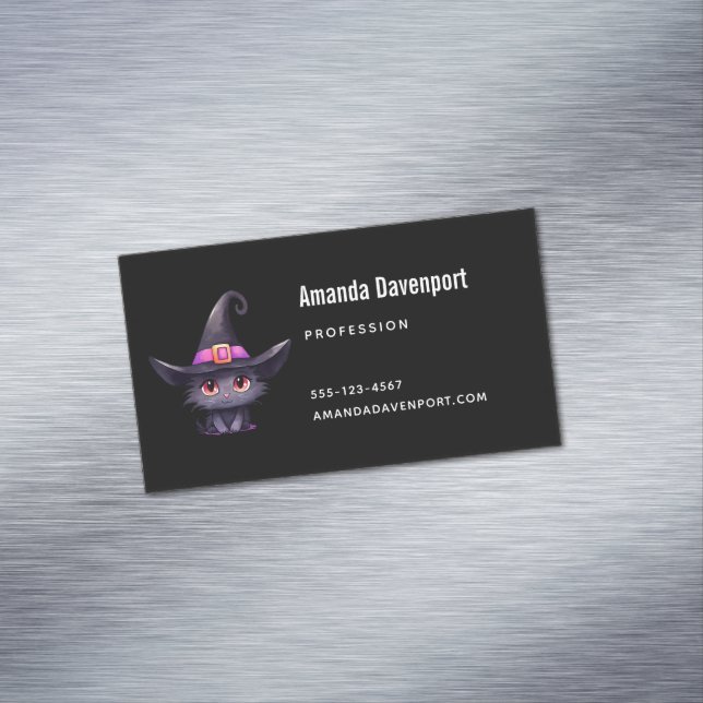 Niedliche schwarze Katze mit Hexenhut Magnetische Visitenkarte (Beispiel)
