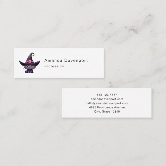 Niedliche schwarze Katze mit Hexenhut Mini Visitenkarte (Vorne/Hinten)