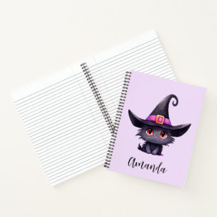Niedliche schwarze Katze mit Hexenhut Notizbuch