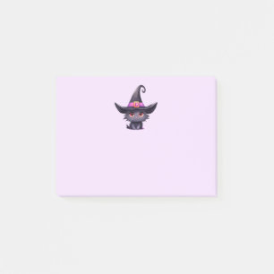 Niedliche schwarze Katze mit Hexenhut Post-it Klebezettel