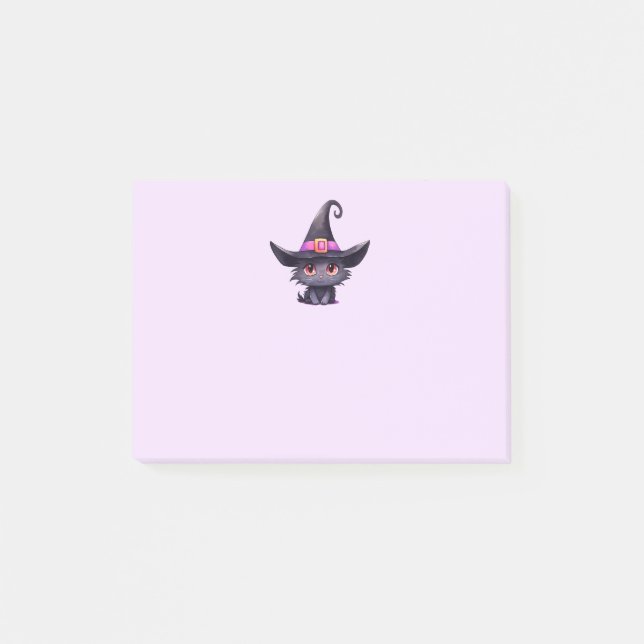 Niedliche schwarze Katze mit Hexenhut Post-it Klebezettel (Vorderseite)
