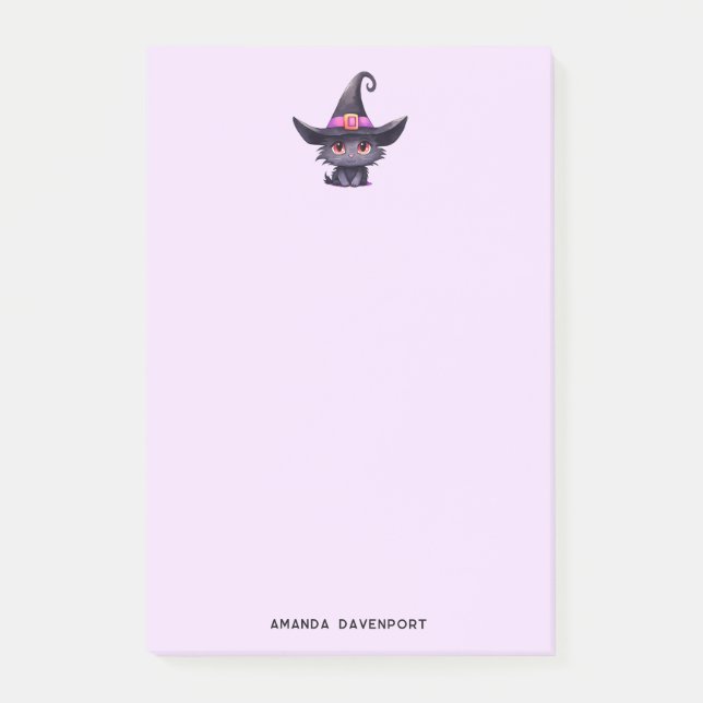 Niedliche schwarze Katze mit Hexenhut Post-it Klebezettel (Vorderseite)