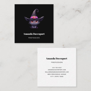 Niedliche schwarze Katze mit Hexenhut Quadratische Visitenkarte