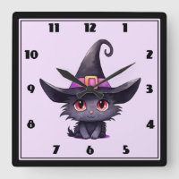Niedliche schwarze Katze mit Hexenhut