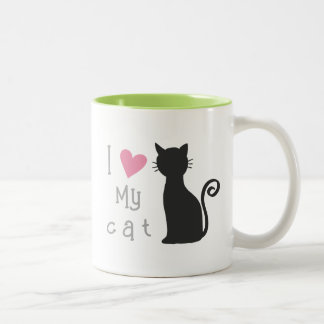 Niedliche schwarze Katze mit hübschem rosa Herz Zweifarbige Tasse