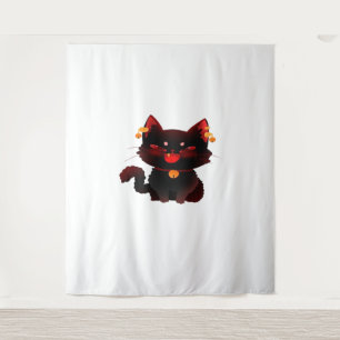 Niedliche schwarze Katze mit klassischem T - Shirt Wandteppich