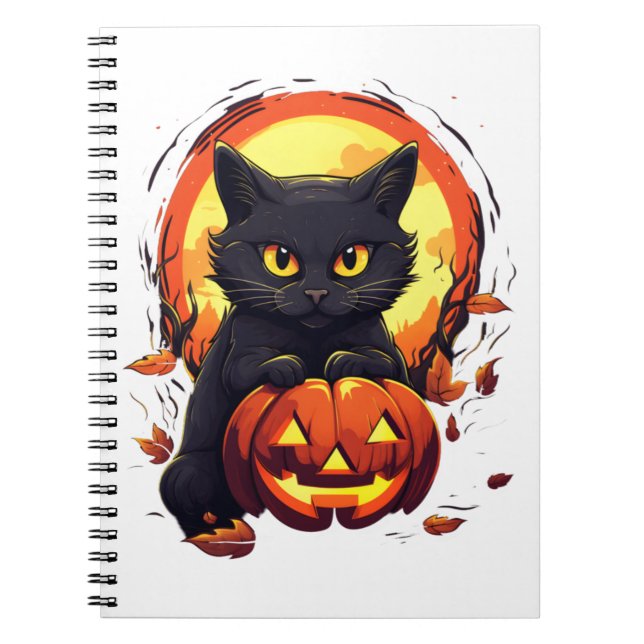 Niedliche Schwarze Katze mit Pumpkin Notizblock (Vorderseite)