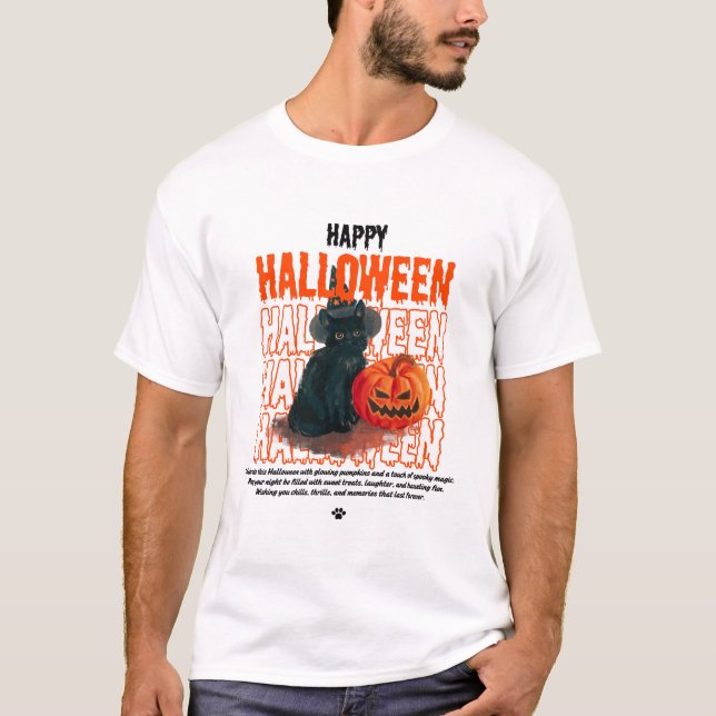 Niedliche Schwarze Katze mit Pumpkin |Spooky Happy T-Shirt (Vorderseite)