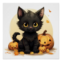 Niedliche Schwarze Katze mit Pumpkins