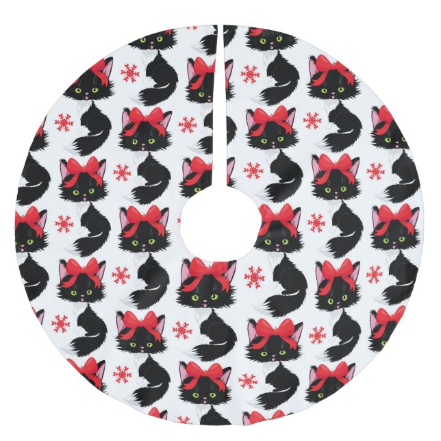 NIEDLICHE SCHWARZE KATZE MIT ROTEN KÖRPER POLYESTER WEIHNACHTSBAUMDECKE (Vorderseite)