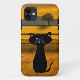 Niedliche schwarze Katze mit Sun Set Hintergrund Case-Mate iPhone Hülle