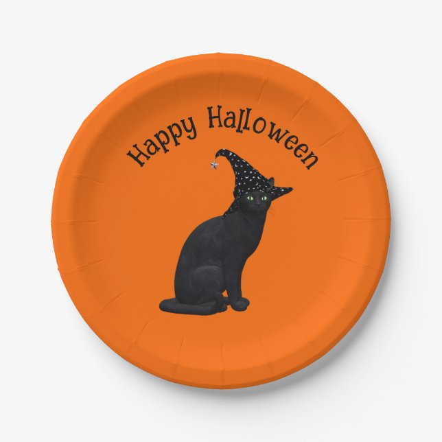 Niedliche Schwarze Katze Pappteller (Vorderseite)