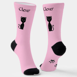 Niedliche Schwarze Katze & Paws auf Light Pink Socken