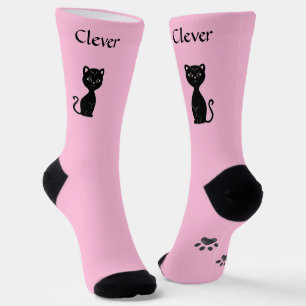 Niedliche Schwarze Katze & Paws auf Light Pink Socken