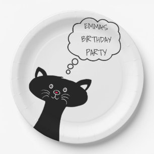 Niedliche schwarze Katze - personalisierter Pappteller